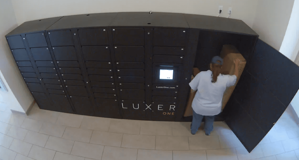 Apartment package locker security camera and surveillance.